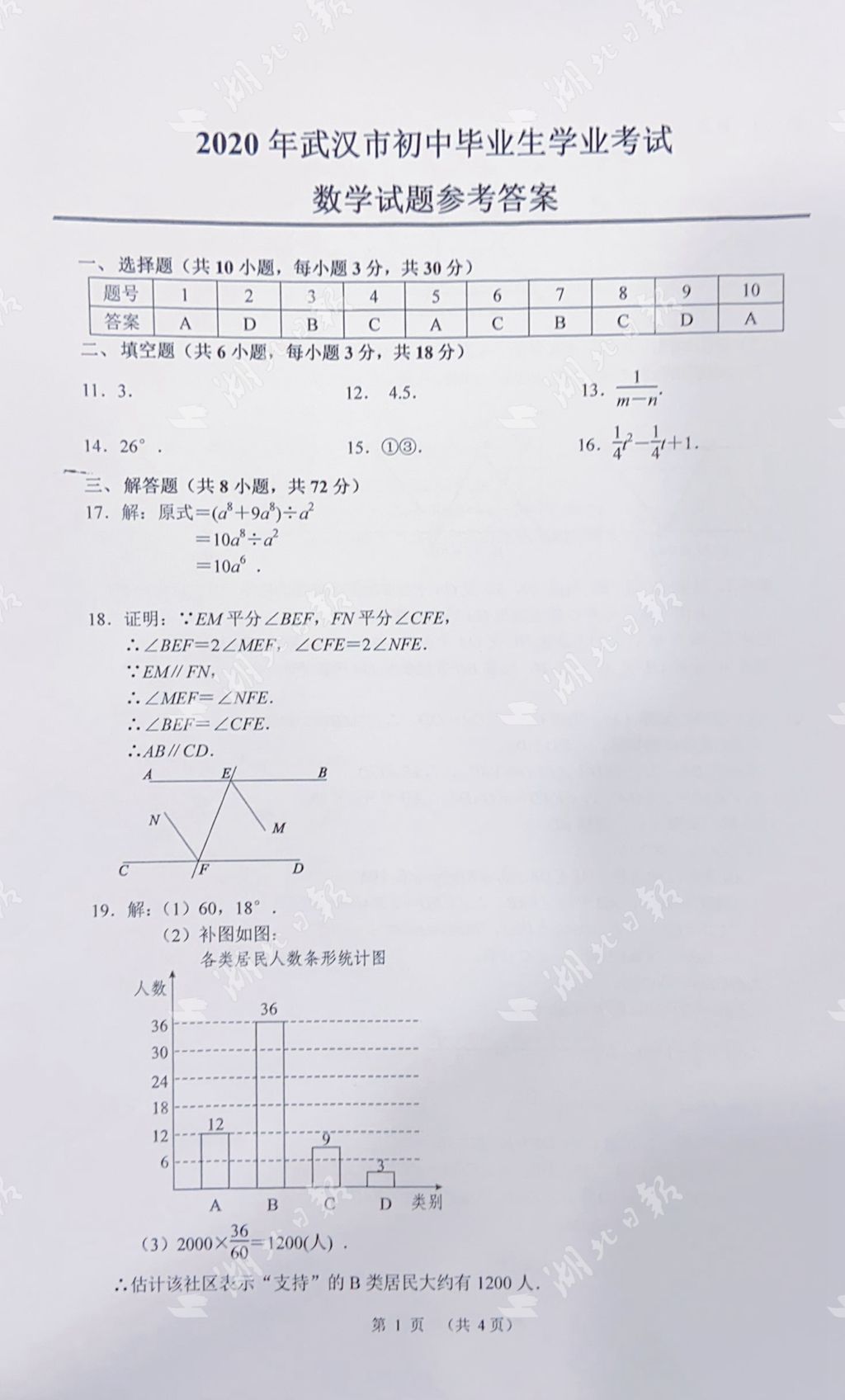 |快来估分！2020武汉中考试卷及参考答案出炉