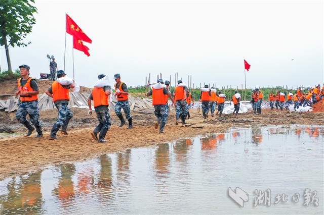 |军民联手封堵两百米长溃口