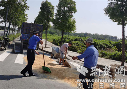 |东津新区城管劝导占道晾晒谷物行为 还路于民