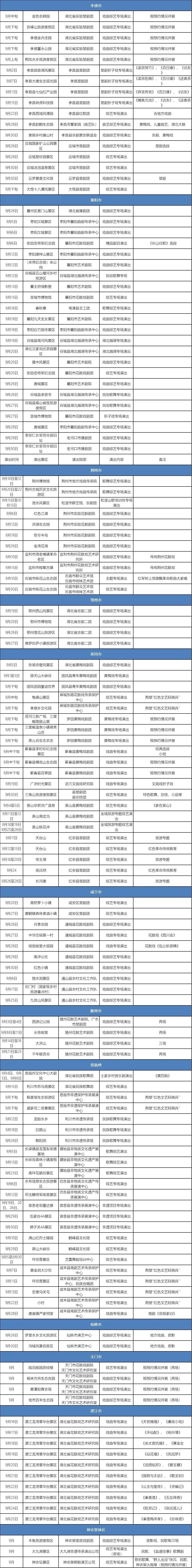 |“与爱同行 惠游湖北”——湖北省专业文艺院团9月进景区演出安排