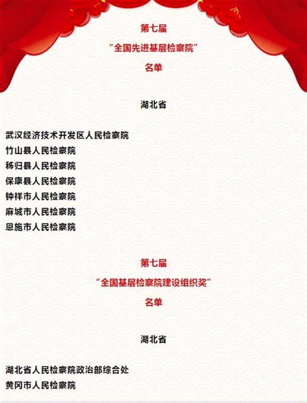 |湖北7个基层检察院获评“全国先进基层检察院”