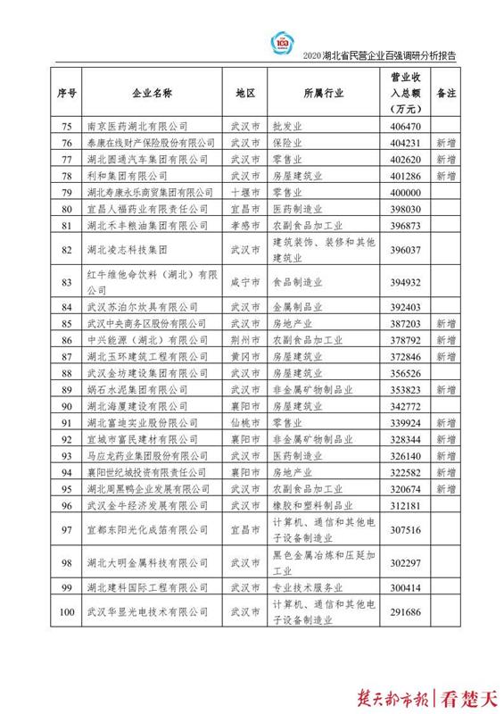 |2020年，这些企业入围湖北民企100强