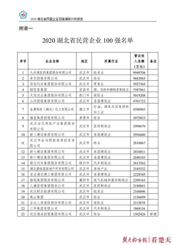 |2020年，这些企业入围湖北民企100强