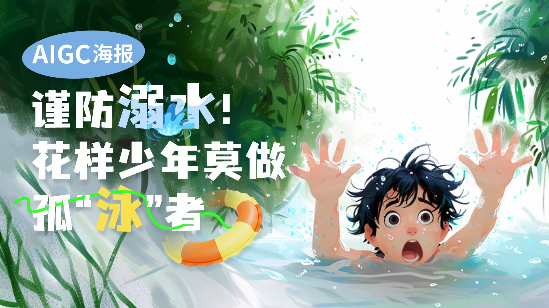 AIGC海报 | 谨防溺水！花样少年莫做孤“泳”者