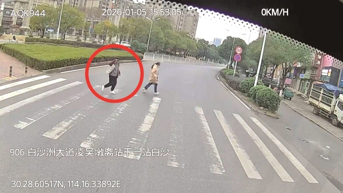 武汉公交司机斑马线前礼让，行人行军礼致谢