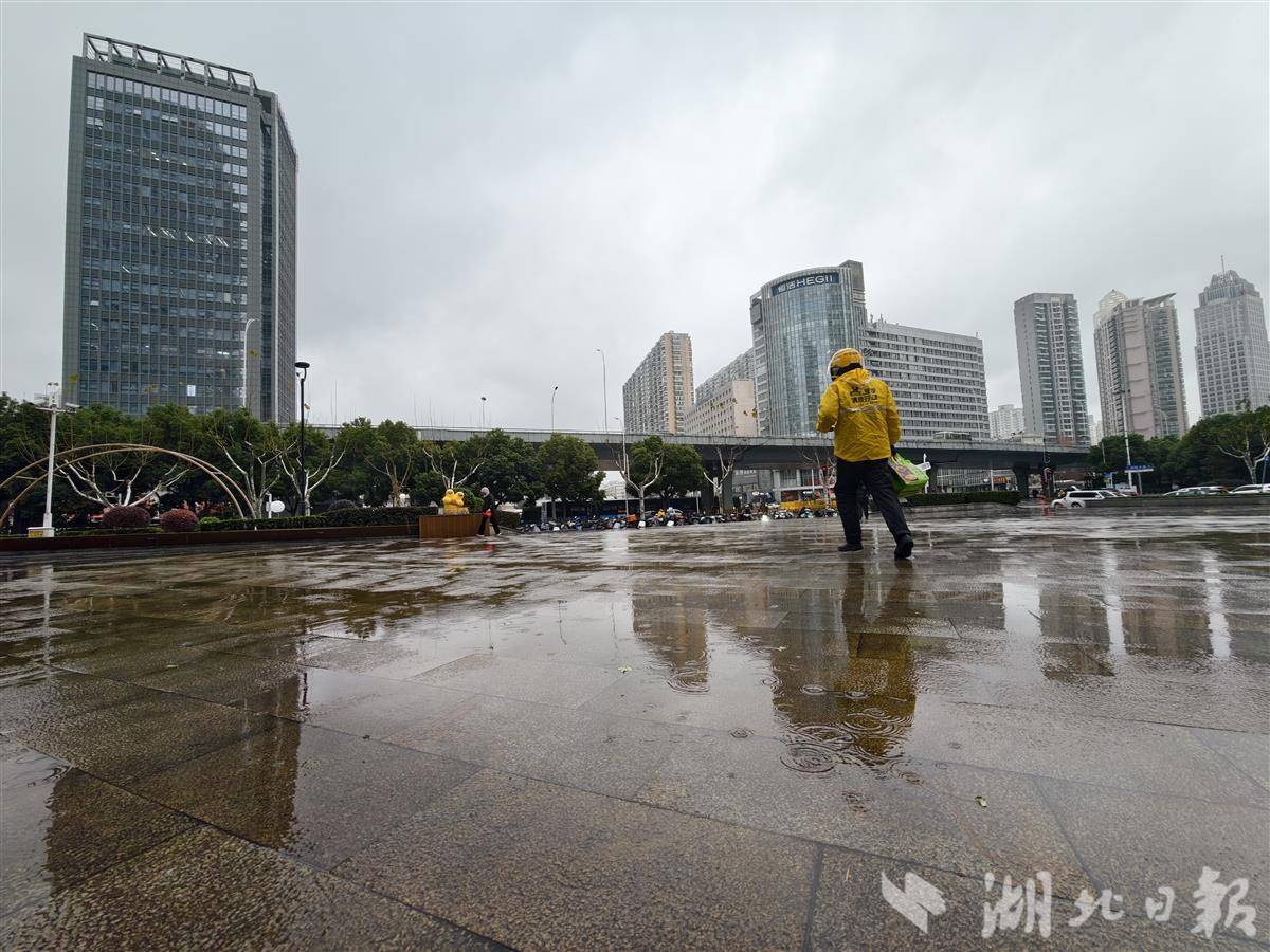 寒风骤雨袭武汉，行人雨中步履匆忙