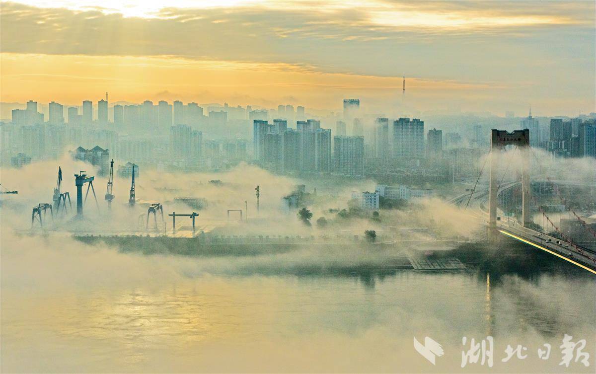 晨霧繚繞宜昌城區(qū) 至喜長江大橋宛如仙境