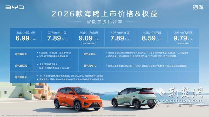 售价6.99-9.79万元 比亚迪2026款海鸥正式上市