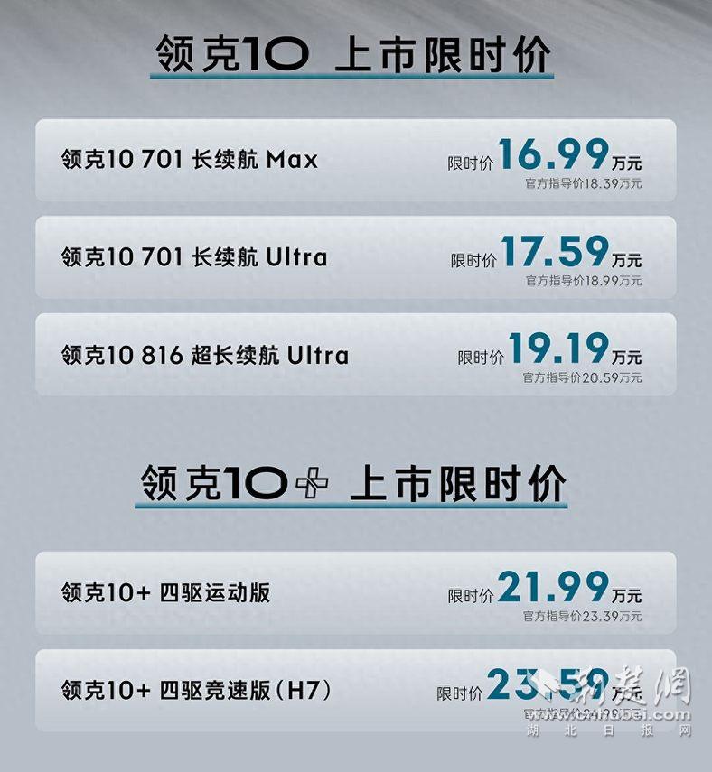 售价16.99—23.59万元 领克10+和领克10正式上市