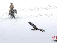 新疆伊宁县冰雪旅游活动上演刁羊、鹰猎比赛