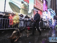 纽约时报广场雨中迎新年