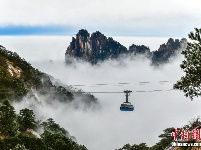 安徽黄山现云海雾凇景观