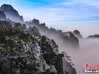 安徽黄山现云海雾凇景观